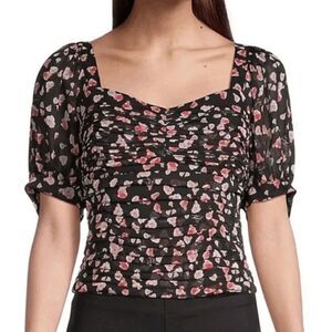 KARL LAGERFELD PARIS Women's Floral Printed Ruched Puff-Sleeve Blouse XS